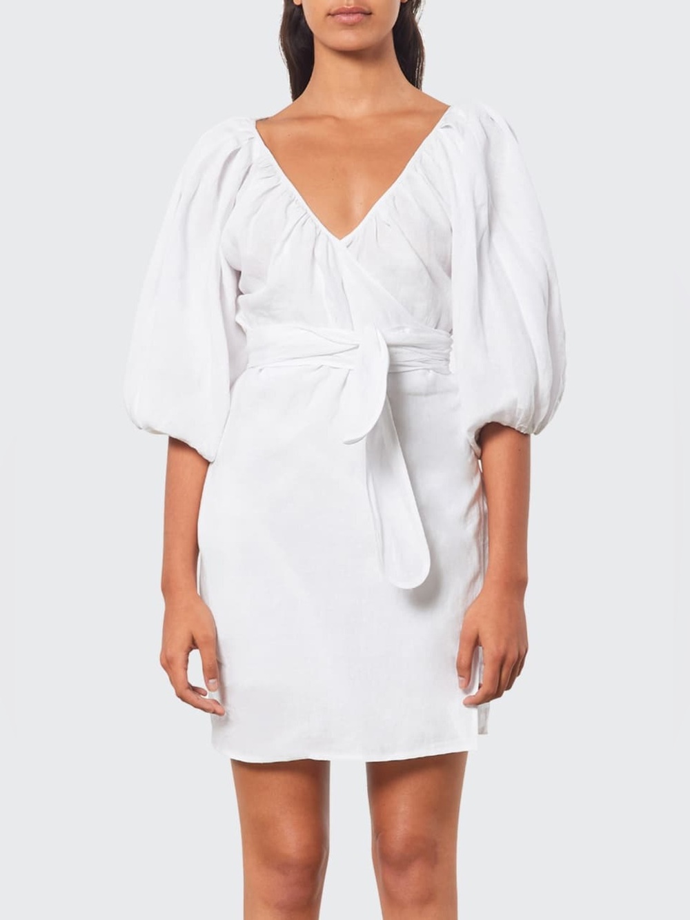 Mara Hoffman
Coletta Puff Sleeve Wrap Dress Linen Mini Dress White Size Small